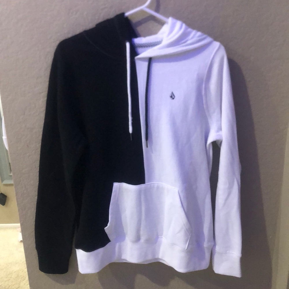 volcom half black half white hoodie